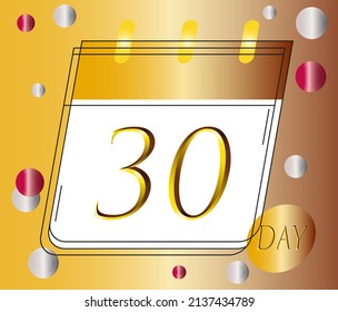 Gold Calendar. Day 30 Golden vector for days of the month.