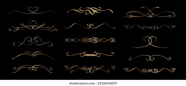 Gold Calligraphic Divider Separator Set in Victorian Cursive Flourish Style