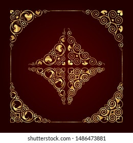 Gold calligraphic ornamental corners in vintage style - vector design