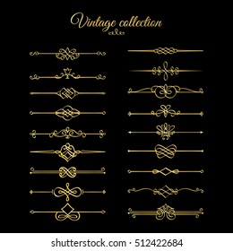 Divisores de páginas caligráficas de oro. Vector dorado florece vignettes de decoración de página