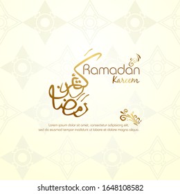 Gold calligraphy with arabic pattern. Ramadan kareem islamic design for greeting, card, poster, banner and background.