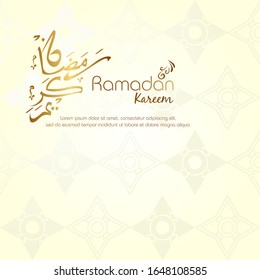 Gold calligraphy with arabic pattern. Ramadan kareem islamic design for greeting, card, poster, banner and background.
