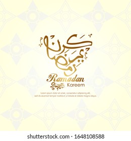 Gold calligraphy with arabic pattern. Ramadan kareem islamic design for greeting, card, poster, banner and background.