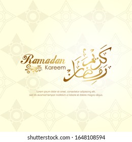 Caligrafía dorada con un patrón árabe. Diseño islámico Ramadan kareem para saludos, tarjetas, afiches, banner y fondo.