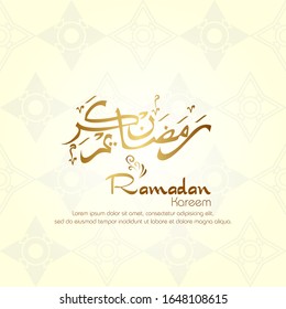 Gold calligraphy with arabic pattern. Ramadan kareem islamic design for greeting, card, poster, banner and background.