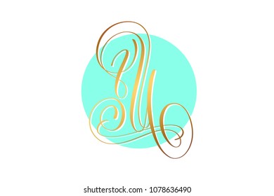 gold calligraphy letter on circle blue background