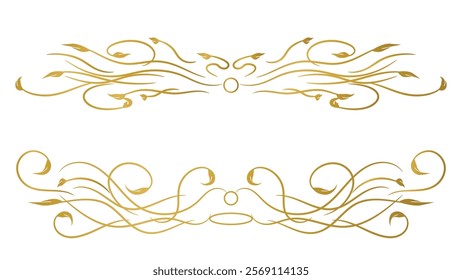 gold calligraphy lines isolated on white background. text divider element and frame decoration