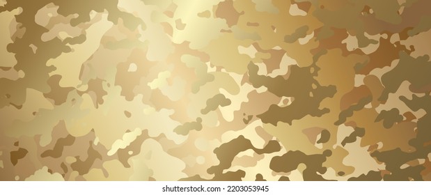 Gold camouflage vector texture for design. Golden military background for cover design, cards, flyer, poster, banner and  print. Luxury backdrop for textile. Hand drawn illustration.