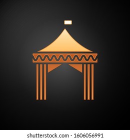 Gold Camping tent icon isolated on black background. Carnival camping tent. Amusement park.  Vector Illustration