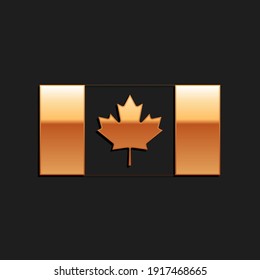 Gold Canada Fahne Symbol einzeln auf schwarzem Hintergrund. Lange Schattenstil. Vektorgrafik.