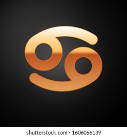 Gold Cancer zodiac sign icon isolated on black background. Astrological horoscope collection.  Vector Illustration