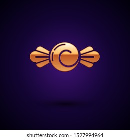 Gold Candy icon isolated on dark blue background. Happy Halloween party.  Vector Illustration