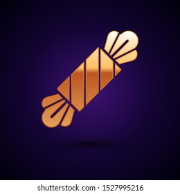 Gold Candy icon isolated on dark blue background. Happy Halloween party.  Vector Illustration