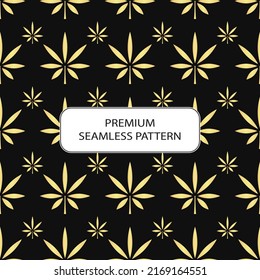 Gold Cannabis Leaf Seamless Pattern Abstract Premium Vector Design