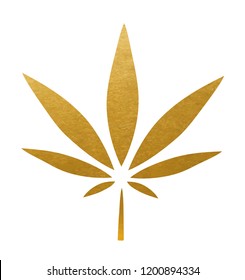 Gold Cannabis Sign. Vector Leaf.