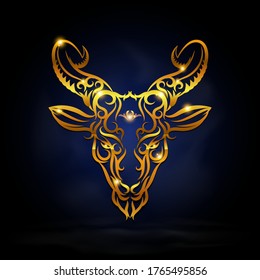 Gold capricorn zodiac symbol design on dark background