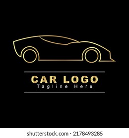 Gold Car Logo on Black Background. Abstract Car silhouette for Automotive Company logo. Vector Eps.10