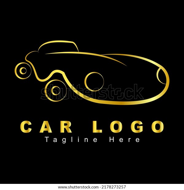 Gold Car Logo on\
Black Background. Abstract Car silhouette for Automotive Company\
logo. Vector Eps.10