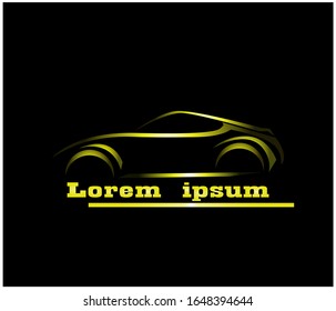 Gold Car Logo Template with Black Background. Vector Template Logo mobile. Abstract Car silhouette for Automotive Company logo. Vector Eps.10