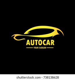 Gold Car Logo Template with Black Backround. Abstract Car silhouette for Automotive Company logo. Vector Eps.10