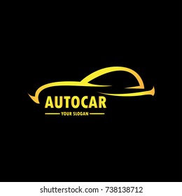 Gold Car Logo Template with Black Backround. Abstract Car silhouette for Automotive Company logo. Vector Eps.10