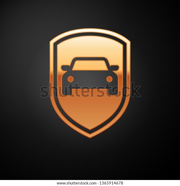 Gold Car protection or\
insurance icon isolated on black background. Protect car guard\
shield. Safety badge vehicle icon. Security auto label. Vector\
Illustration