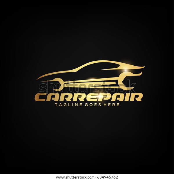 Gold Car Repair Logo Template with Wrench wheels.\
Abstract Car silhouette for Automotive Company and Repairing car.\
Vector Eps.10