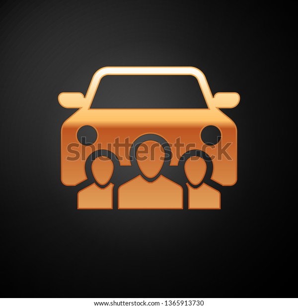Gold Car sharing with group of people icon\
isolated on black background. Carsharing sign. Transport renting\
service concept. Vector\
Illustration