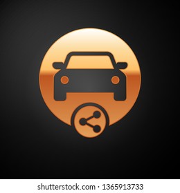 Gold Car sharing icon isolated on black background. Carsharing sign. Transport renting service concept. Vector Illustration