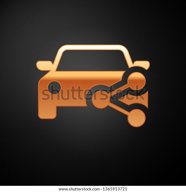 Gold Car sharing icon isolated on black\
background. Carsharing sign. Transport renting service concept.\
Vector Illustration