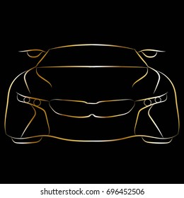 Gold car silhouette on the black background.