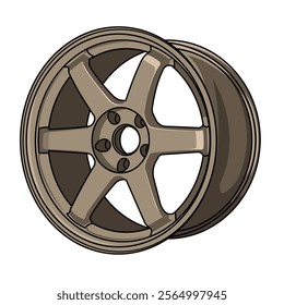 gold car wheel rim flat vector 