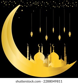 Gold Card Banner Vector For Happy Eid Illustration