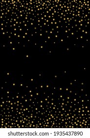 Gold Card Sequin Design. Falling Glitter Background. Golden Confetti Explosion Pattern. Glow Star Illustration.