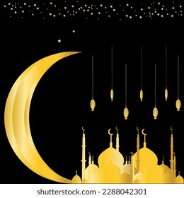 Gold Card Vector Fo Islamic Holidays Card Mubarak Eid Banner For Happy Eid Illustration