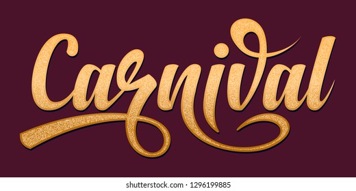 Gold Carnival calligraphic text on red background