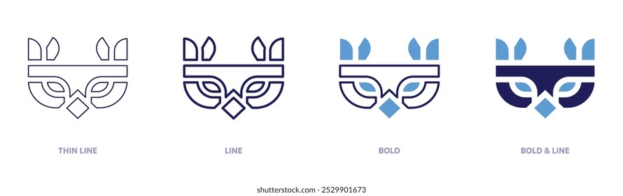 Gold carnival mask icon in 4 different styles. Thin Line, Line, Bold, and Bold Line. Duotone style. Editable stroke.