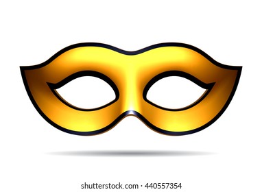 Gold carnival mask for masquerade costume. Isolated on white background