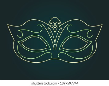 Gold carnival mask. Vector isolated illustration.Carnival mask accessory. Mardi Gras