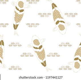 Gold carp fish pattern vector. Japanese elements background.