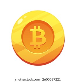 Gold cartoon coin with bitcoin sign. Cryptocurrency, crypto coin isolated. Vector illustration