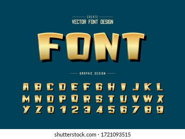 Gold Cartoon Font And Alphabet Vector, Golden Bold Typeface And Number Design, Graphic Text On Background