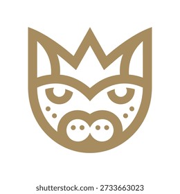 Logotipo do rosto do lobo dos desenhos animados de ouro com coroa