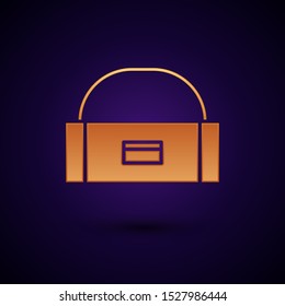 Gold Case or box container for wobbler and gear fishing equipment icon isolated on dark blue background. Fishing tackle.  Vector Illustration
