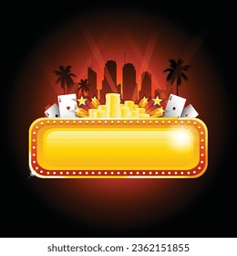 Gold casino banner sign with cityscape background