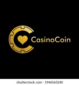 Gold Casino coin logo vector in Elegant Style with Black Background for casino business, gamble, card game, speculate, etc