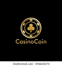 Gold Casino coin logo vector in Elegant Style with Black Background for casino business, gamble, card game, speculate, etc