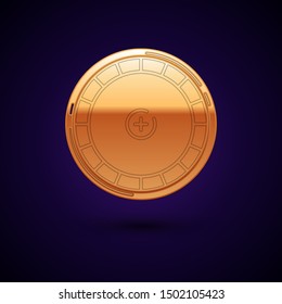 Gold Casino roulette wheel icon isolated on dark blue background.  Vector Illustration