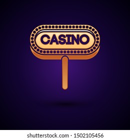 Gold Casino signboard icon isolated on dark blue background.  Vector Illustration