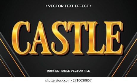 Efecto de texto de castillo de oro sobre fondo negro Diseño de archivo de Vector editable
